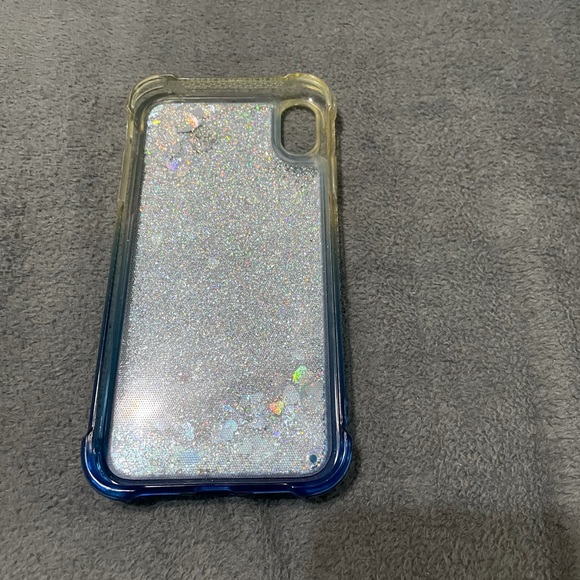 Clear/Blue iPhone XR phone case with glitter and hearts - Picture 2 of 2